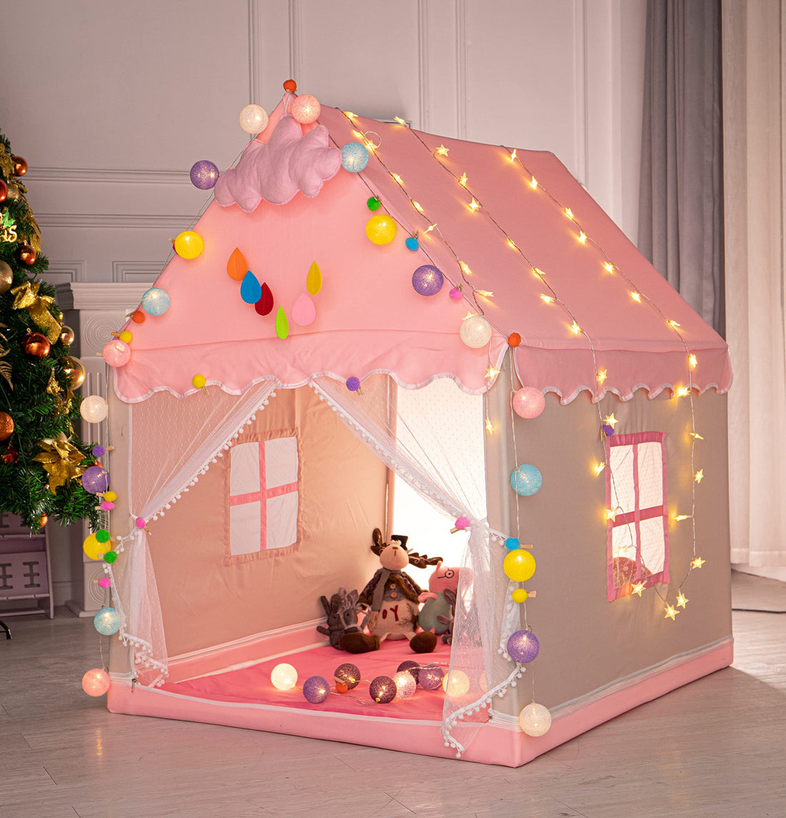 Tent for Girls, Princess Castle with Star Lights, Bunting, Wands and Crown Costume Accessories, Toy Large Houses Children's Tents, Indoor Tent for Boys Girls 105x120x130cm /40x47xx130cm 52 inches