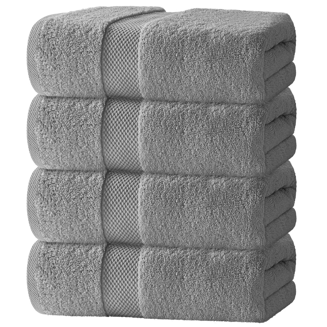 White Classic Luxury Cotton Bath Towels Large - | Highly Absorbent Hotel spa Collection Bathroom Towel | 27x54 Inch | Set of 4 (Grey, 4)