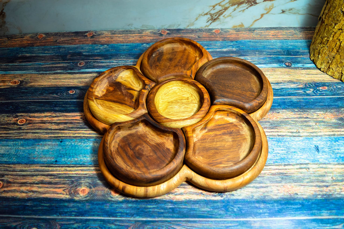 Egypt Antiques Eating or Tasley 6 Circle Handmade Wood Plate 100% Natural Color Olive Oil Treated