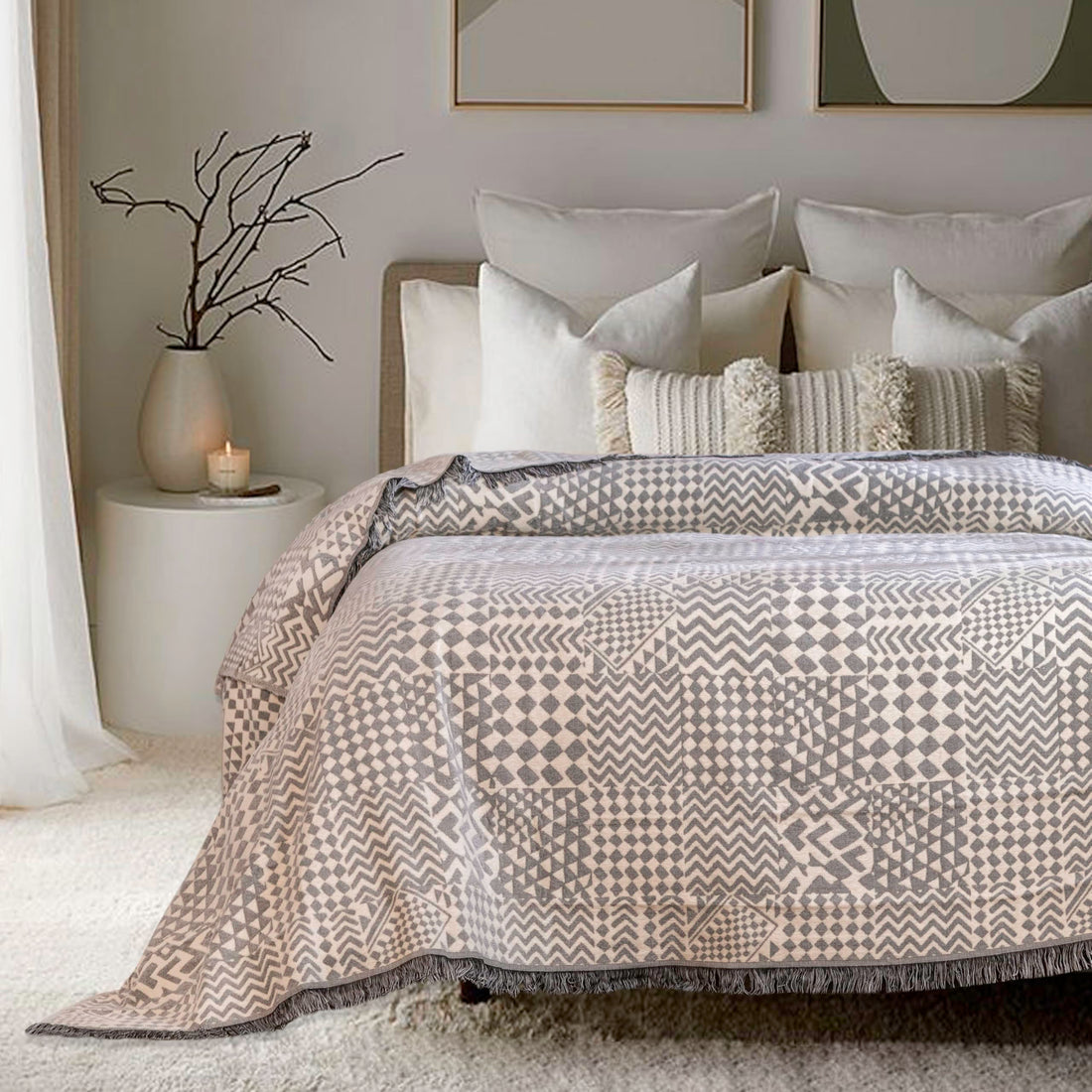 Julie Acacia Coverlet, 220 cm x 240 cm Size, Beige.