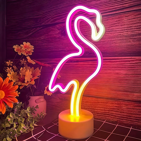 Flamingo Neon Signs, Flamingo Neon Wall Decor Lights USB/Battery Powered Neon Lights for Bedroom Birthday Party Christmas Gifts (Three Colors Flamingo)