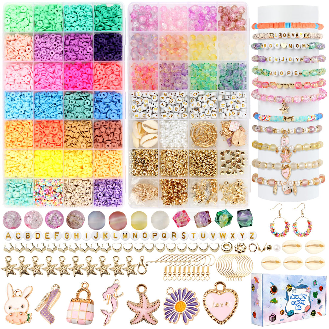 XuanyanYK 6000Pcs Clay Beads for Bracelet Making, 28Colors Beads Spacer Beads Kit, Jewelry Making Kit for Crafting and Friendship Bracelet Making for Girls (2 Boxes)