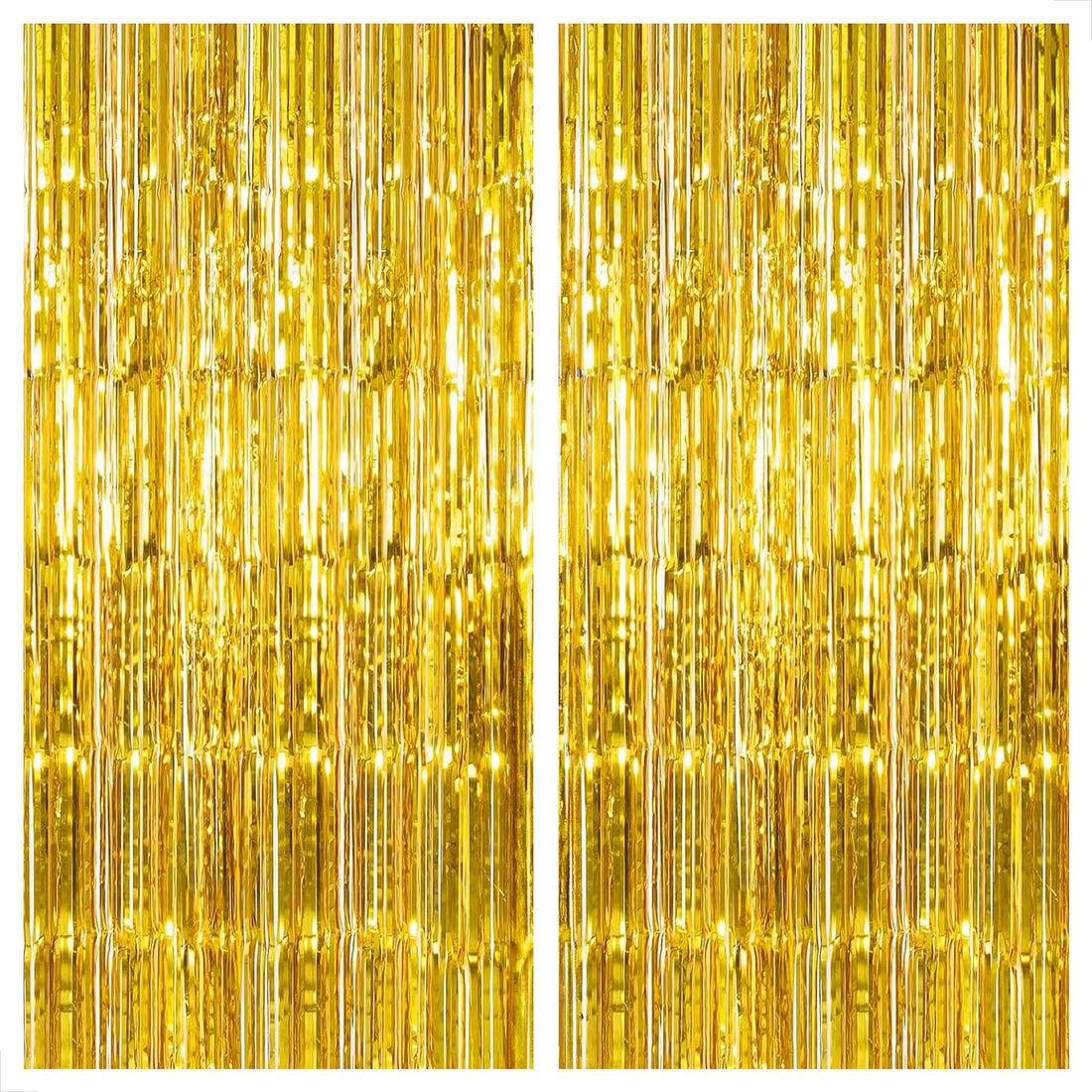 Big, gold foil curtain backdrop - 6.4x8 feet, pack of 2 | metallic gold fringe curtain backdrop | gold foil fringe curtain | gold streamer backdrop for birthday, disco party and graduation decorations