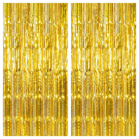 Big, gold foil curtain backdrop - 6.4x8 feet, pack of 2 | metallic gold fringe curtain backdrop | gold foil fringe curtain | gold streamer backdrop for birthday, disco party and graduation decorations