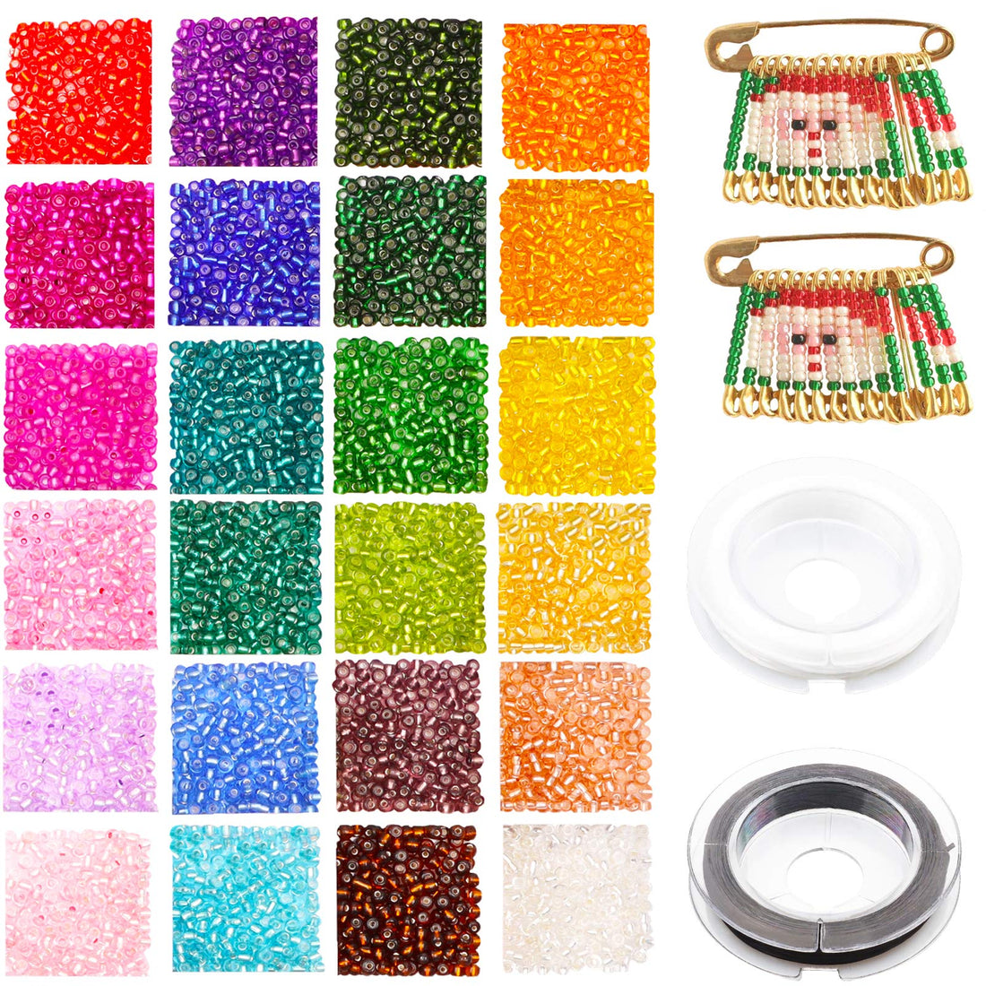 3mm Glass Seed Beads for Bracelet Making Kit, 4800pcs 8/0 Small Beads Craft Beads Glass Beads for Jewellery Making with Elastic String, for DIY Bracelet Necklaces Earrings and Crafting