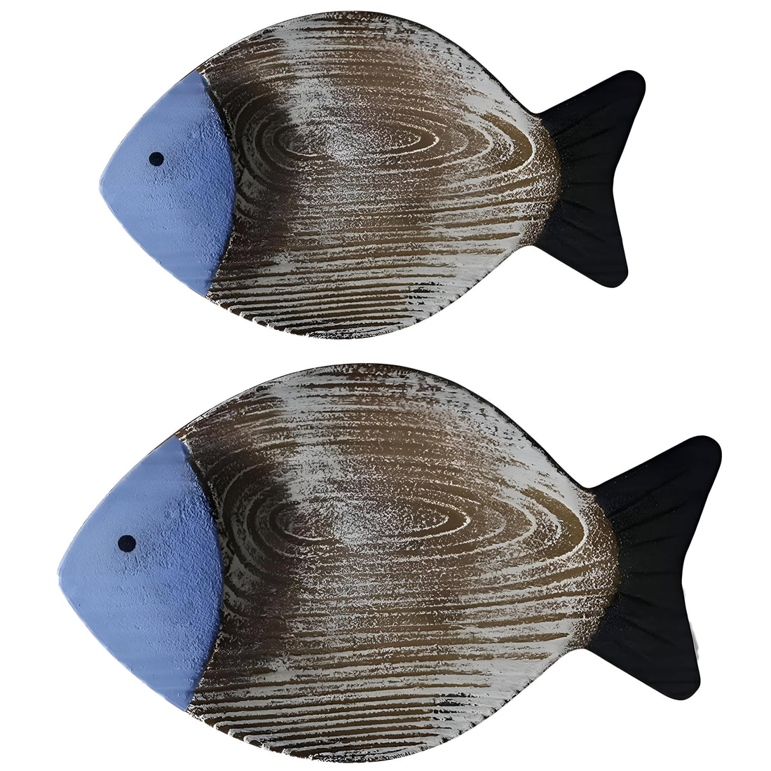 Wooden Fish Wall Decor - Handmade Rustic Coastal Art Pieces for Kitchen, Bedroom, or Entryway, Caribbean Sea-Inspired Intertwined Tropical Ocean Elements, Set of Two