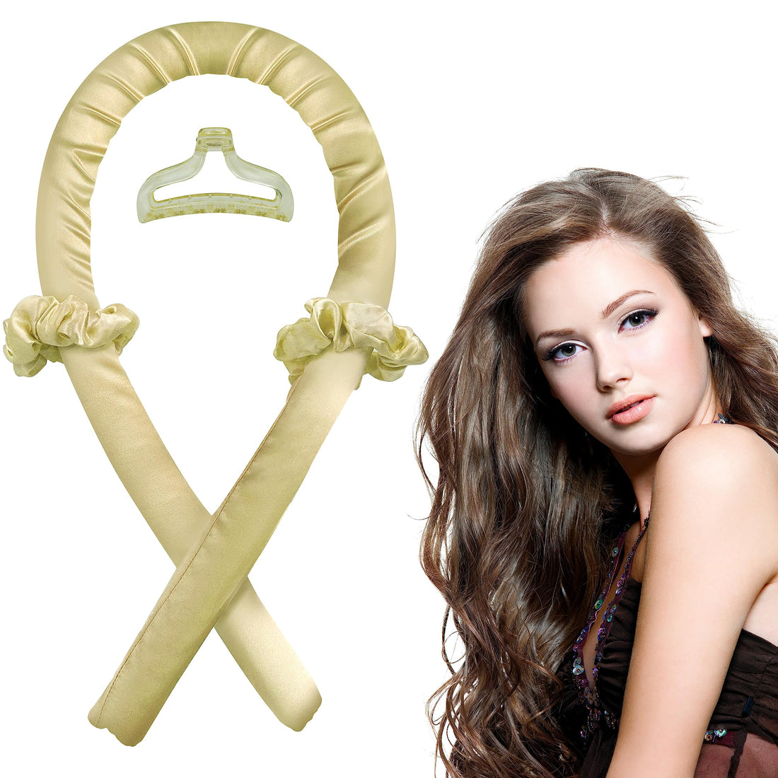 Heatless curling iron，Heatless curling iron headband，Overnight curling headband，Heatless curling iron headband for long hair Design and create your own hairstyle anytime, anywhere (Beige)