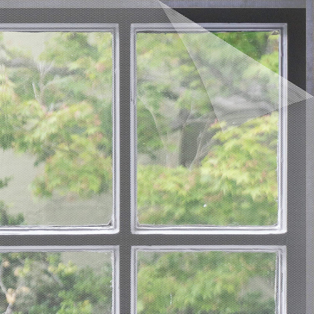 Self-Adhesive Window Screen Netting Mesh Curtain, DIY Sticky Tape, Fitted to Multiple Windows with 3 Rolls Tape Transparent Cut Without Drilling Bug Bee Mosquito Protector 130X150cm (3 Pack, White)