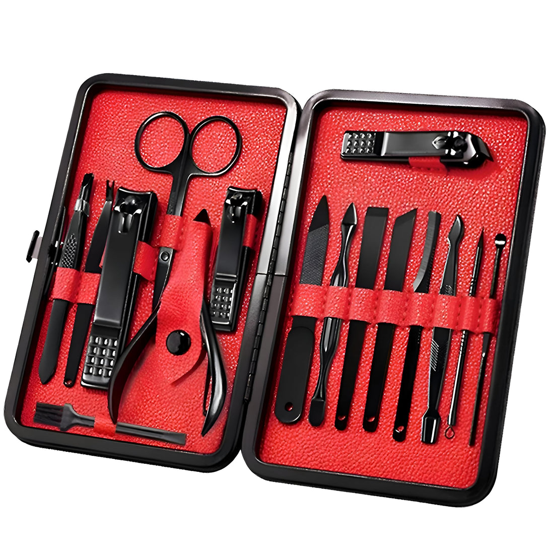 Stainless Steel Manicure and Pedicure Set - 19-Piece Nail Grooming Kit with Professional Nail Clippers, Travel-Friendly Case in Elegant Black and Red Design