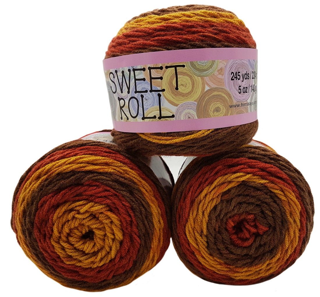 3 x 140 g Knitting Wool Himalaya Sweet Roll with Colour Gradient, 420 g Wool Multicoloured, Colour Gradient Wool (Ochre Brown Red 1047-25)