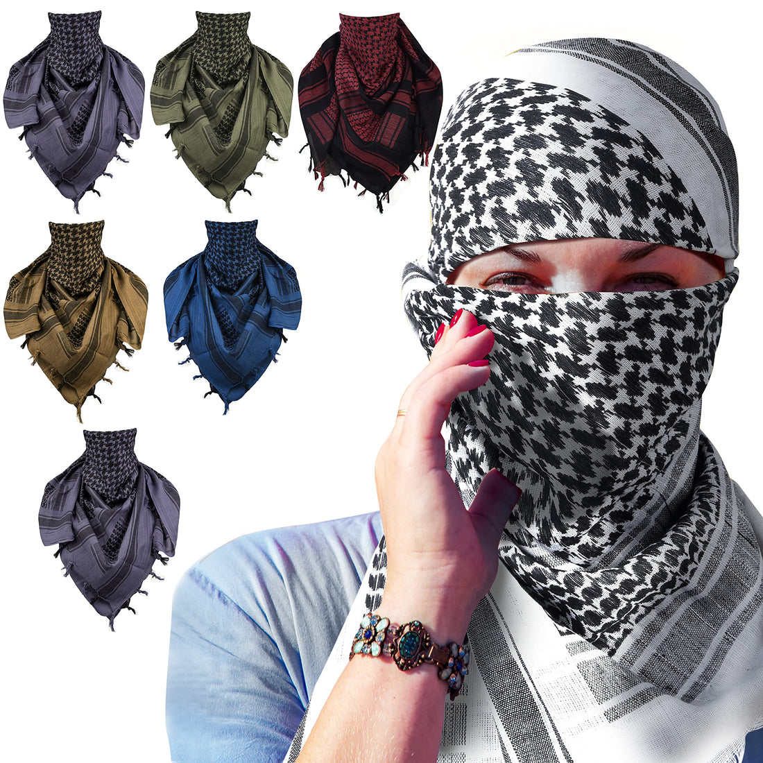 JAZZEEL A White Cotton Shemagh Tactical Desert Military Head Scarf - A Versatile Keffiyeh Wrap for Men and Women Perfect as a Face Mask - White