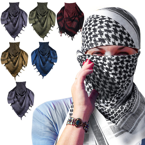 JAZZEEL A White Cotton Shemagh Tactical Desert Military Head Scarf - A Versatile Keffiyeh Wrap for Men and Women Perfect as a Face Mask - White