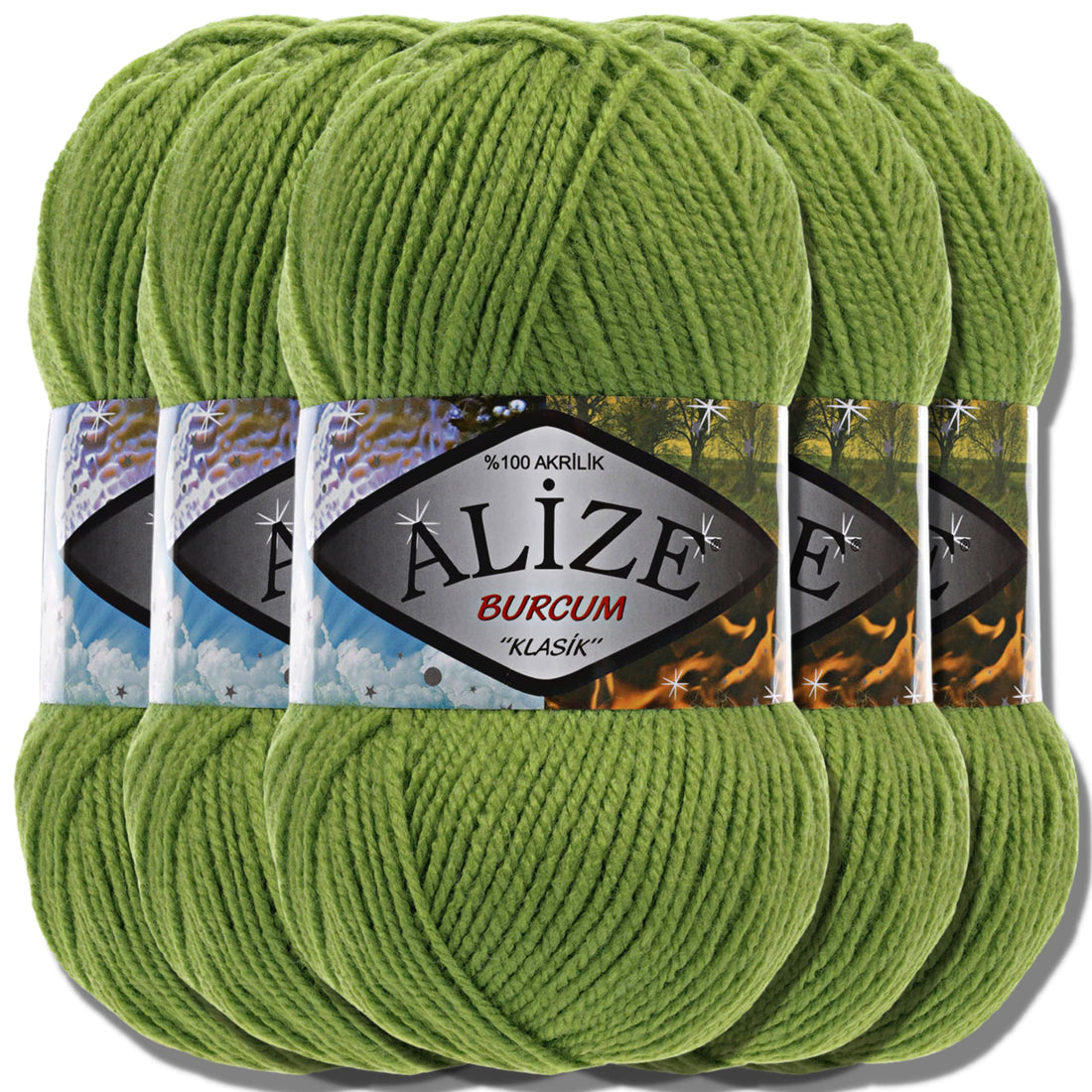 Hobby YARN Alize 5 x 100 g Burcum Klasik Classic Turkish Premium Wool, 100% Acrylic Hand Knitting , Plain | , Baby Wool, Knitting for Crochet, Knitting (Green 210)