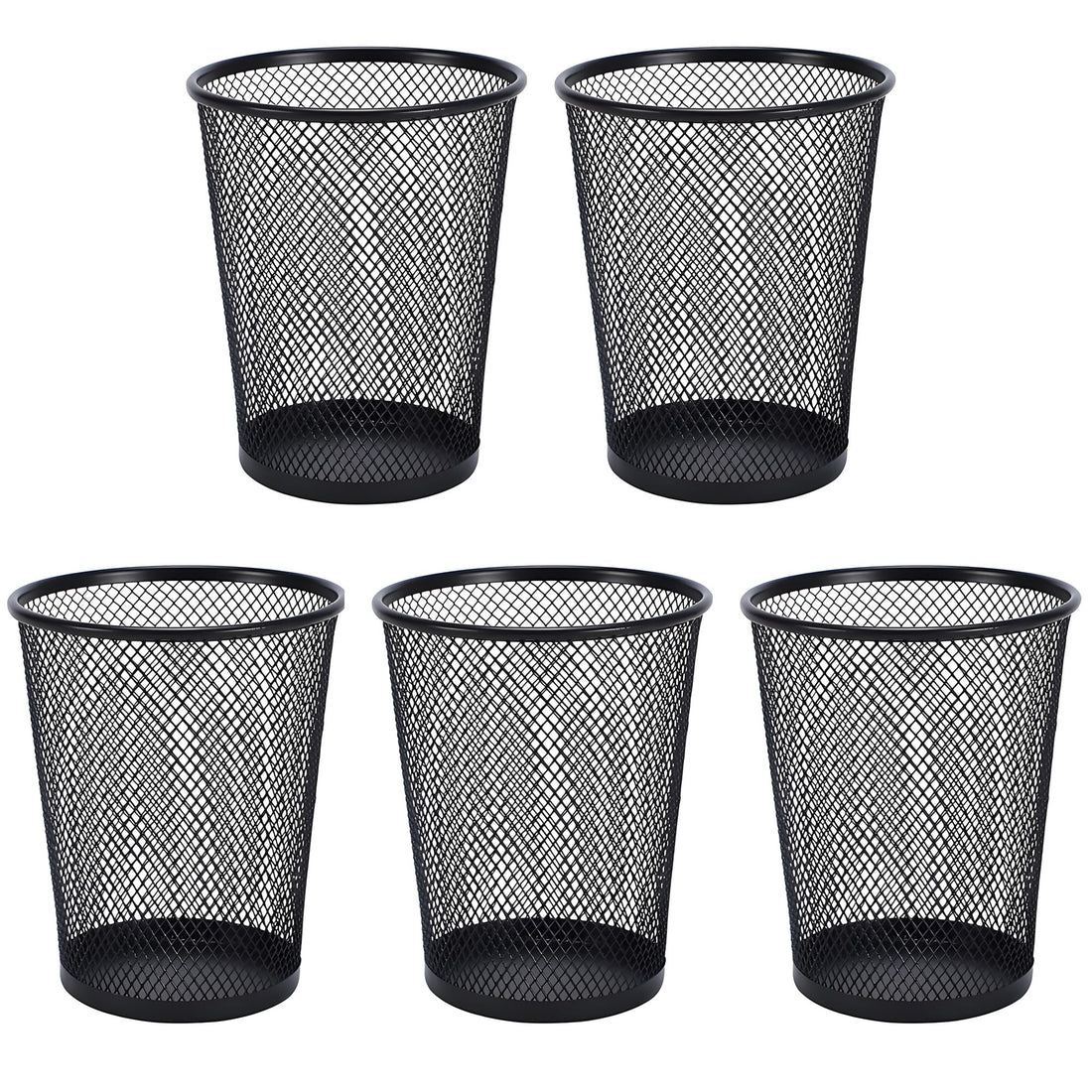 AIMI 5 Pack Pencil Case Large Capacity Container Metal Mesh Pen Cup Office School Home Desk Pen Storage Organizer Can Makeup Holder Round Black