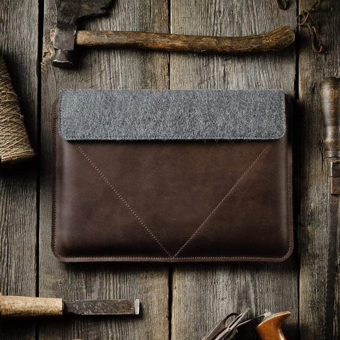 Genuine Fox Casual Laptop Sleeve Case Fits MacBook Pro M2 16 2023 / M1 Pro/M1 Max 16.2 2021 MacBook Pro 16/15.4" Surface Book 15.2, HP Chromebook 14, Broadcloth PU Leather Bag, Brown (15)