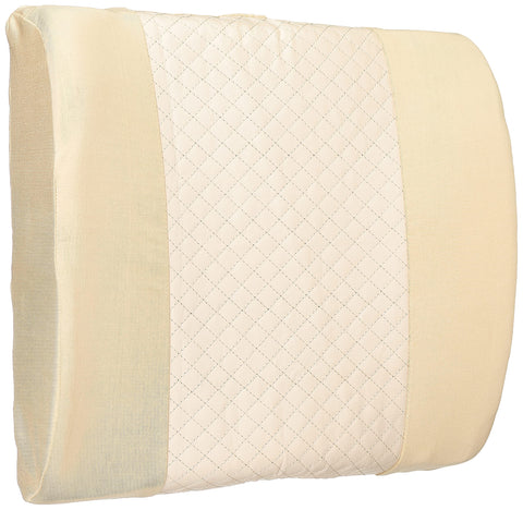 Comfy Embroidered back support ergonomic memory foam Pillow - Adjustable strap - For Car seat - Velvet & Leather Beige