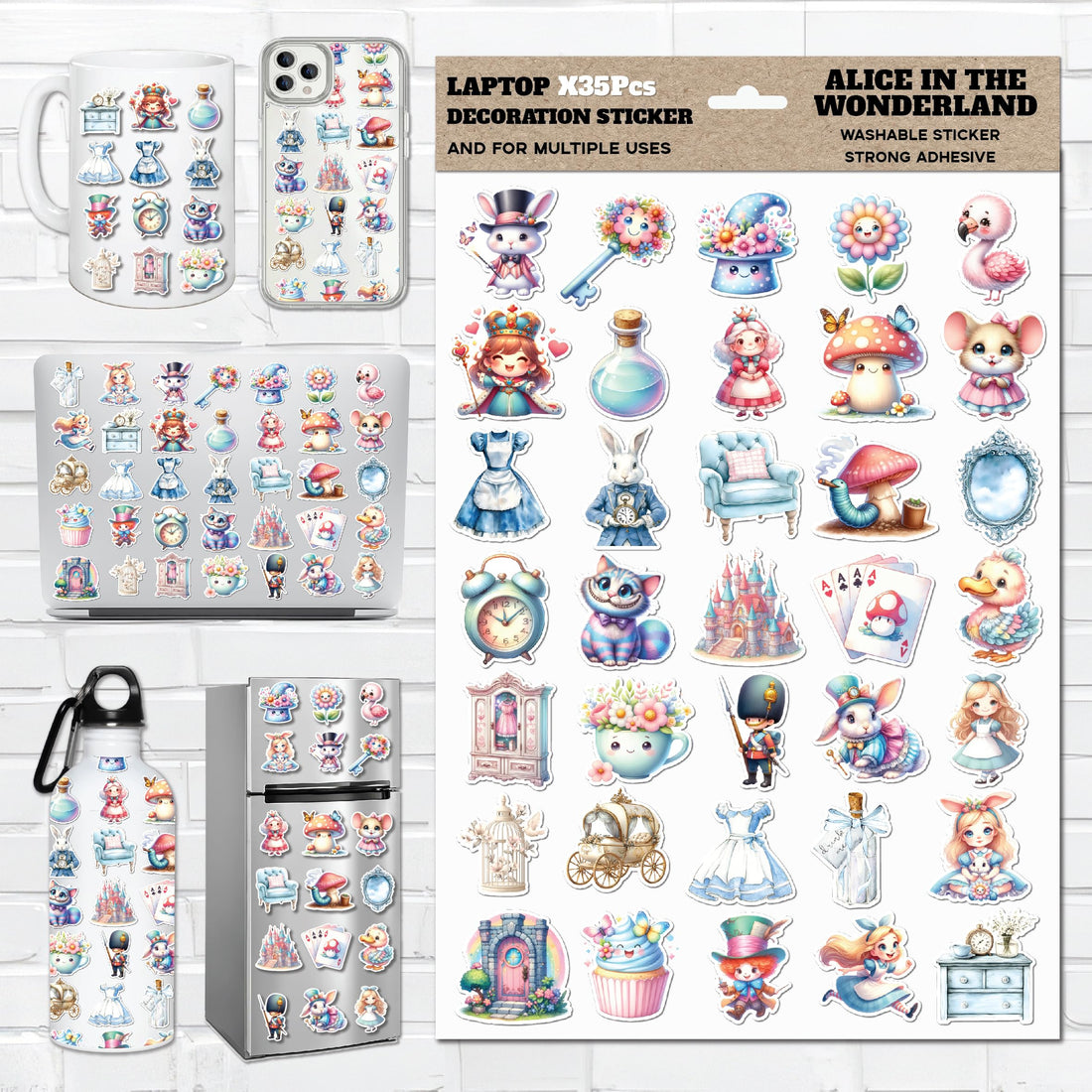 Alice Wonderland - 35Pcs Cute Laptop Sticker And Multi Purpose, Waterproof Scratch And Heat Resistant for Laptops, Mugs, Mirrors, and Bottles, Perfect for Personalizing Your Gear, Vinyl Sticker