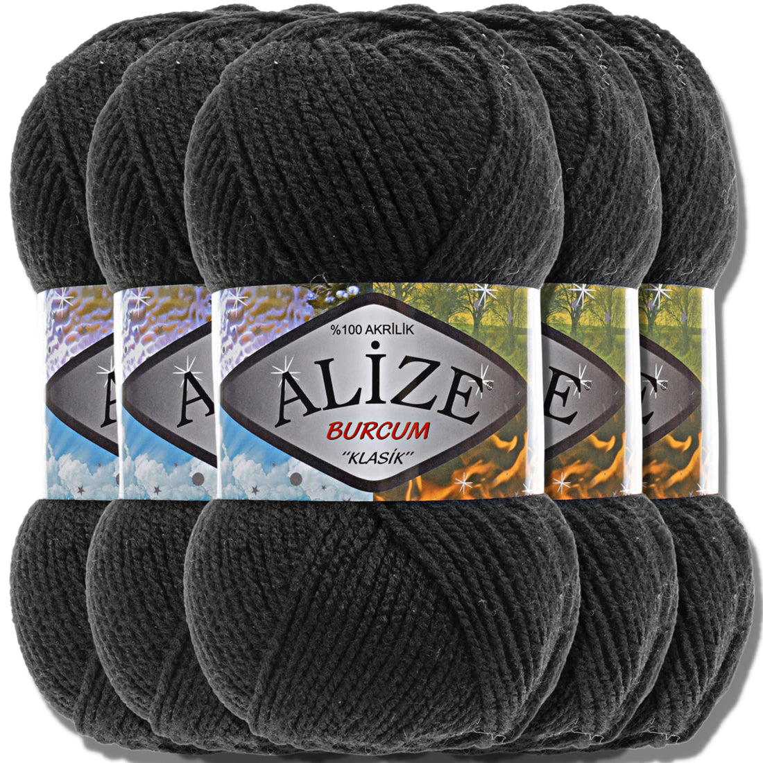 Hobby YARN Alize 5 x 100 g Burcum Klasik Classic Turkish Premium Wool, 100% Acrylic Hand Knitting Plain | Baby Wool, Knitting Baby Crochet, Knitting (Black, 60)