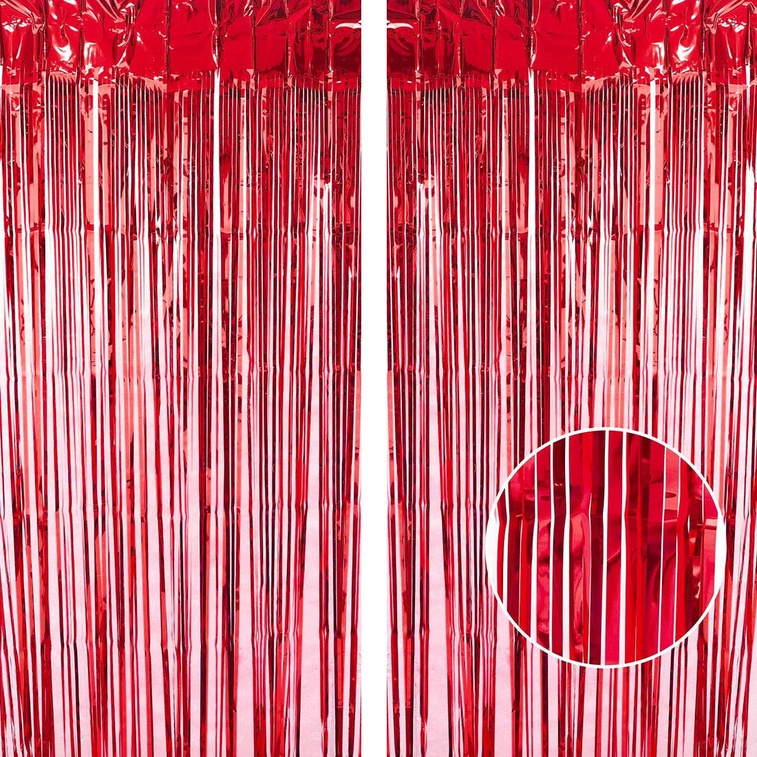 Xinzistar Foil Curtain 2 pcs 3.3x8.2 ft Tinsel Curtains Foil Fringe Curtains or Birthday Wedding Party Halloween Christmas DIY Photo Booth Decorations Baby Shower Decorations Red
