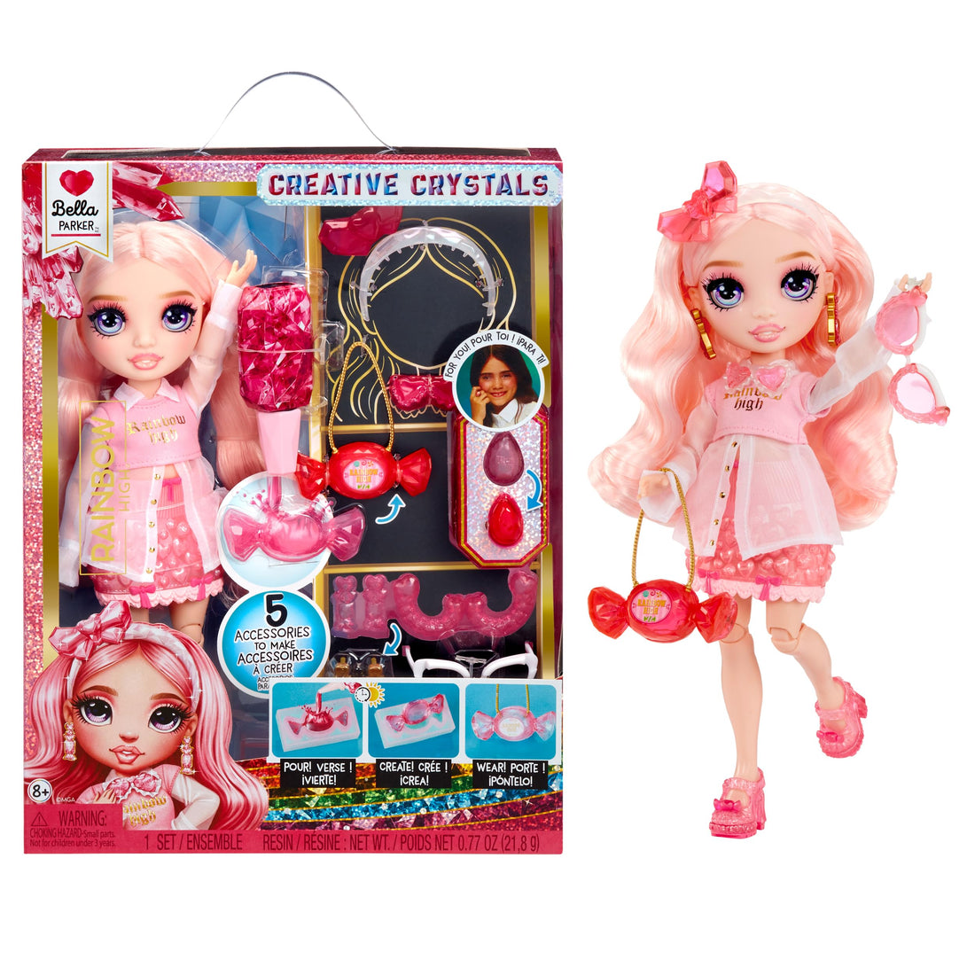 RAINBOW HIGH Creative Crystals Bella 28 cm Pink Mannequin Doll with Crystal Accessory Kit for You, Resin Game, Gift for 8+ Years, Non-Edible
