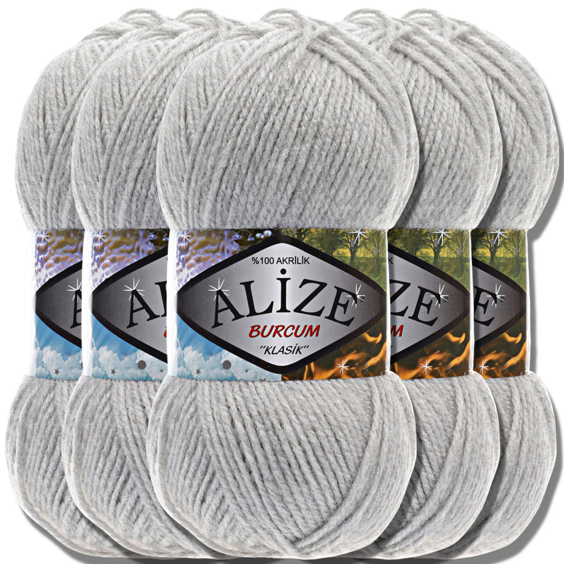Hobby YARN Alize 5 x 100 g Burcum Klasik Classic Turkish Premium Wool, 100% Acrylic Hand Knitting Yarn, Plain | Yarn, Baby Wool, Knitting Yarn for Crochet, Knitting (Light Grey Melange 208)