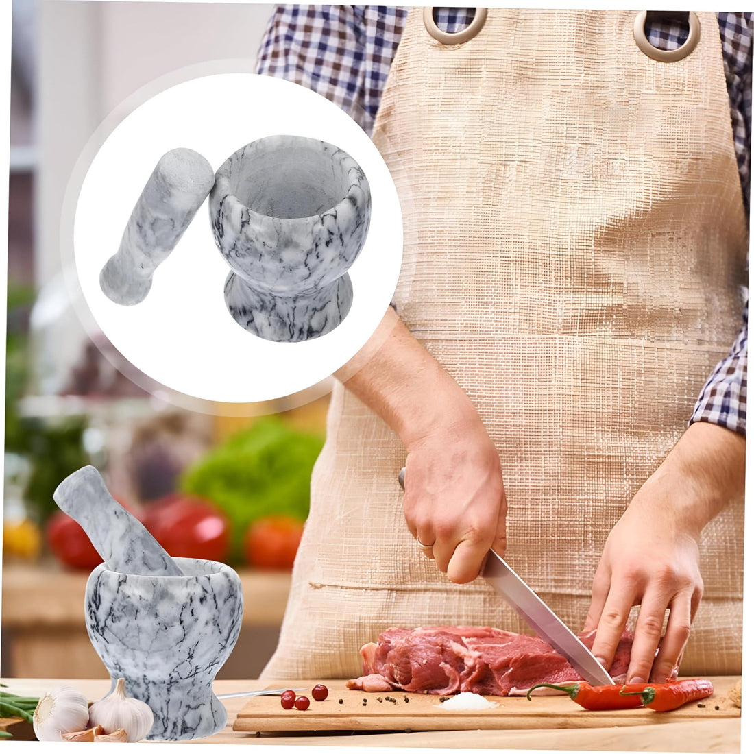 Natural Mortar and Pestle - Natural Marble Mortar and Pestle Set for Grinding Herbs, Spices, and Various Spices, Essential for Any Kitchen or Cooking Space (Shown, 2 Mortars and Pestle)
