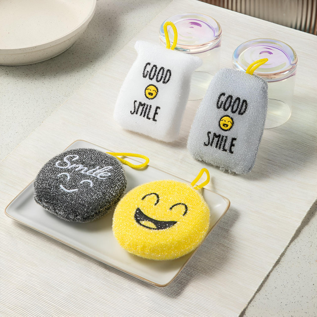 Silicone Sponge - Non-scratch flexible washing pad with smiling texture, tough on grease yet kind to dishes, quick rinsing, fast drying, eco-conscious and gentle choice for modern sustainable kitchens