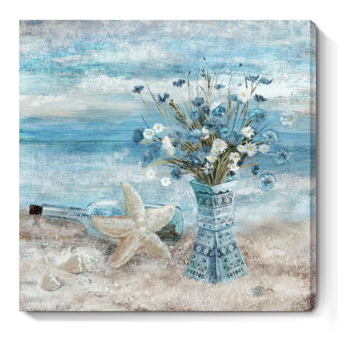 Ocean Theme Bathroom Decor, (30 * 30cm) Flower Canvas Print Wall Art Modern Coastal Seascape Painting Ocean Theme Canvas Print Seascape Painting Modern Bathroom Seascape Painting for Home Bedroom