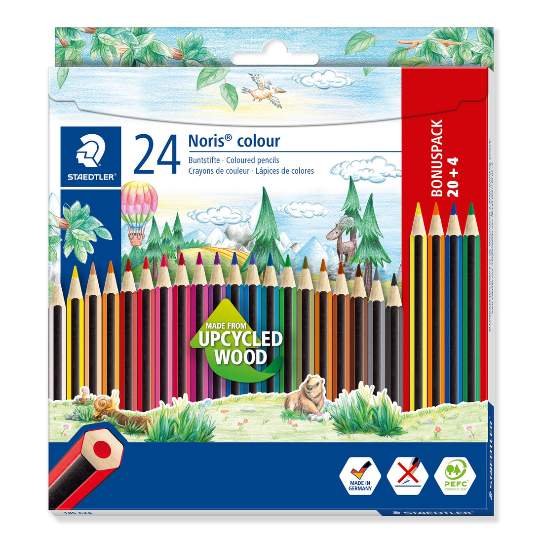 STAEDTLER 185 C24P Noris colour colouring pencils in assorted colours, pack of 20 plus 4 FREE pencils