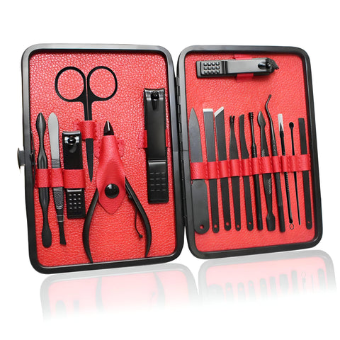 19- Nail Grooming Kit - Professional Manicure Set with Stainless Steel Nail Clippers and Pedicure Tools, Ideal for Travel, Comes in a Chic Black and Red Case