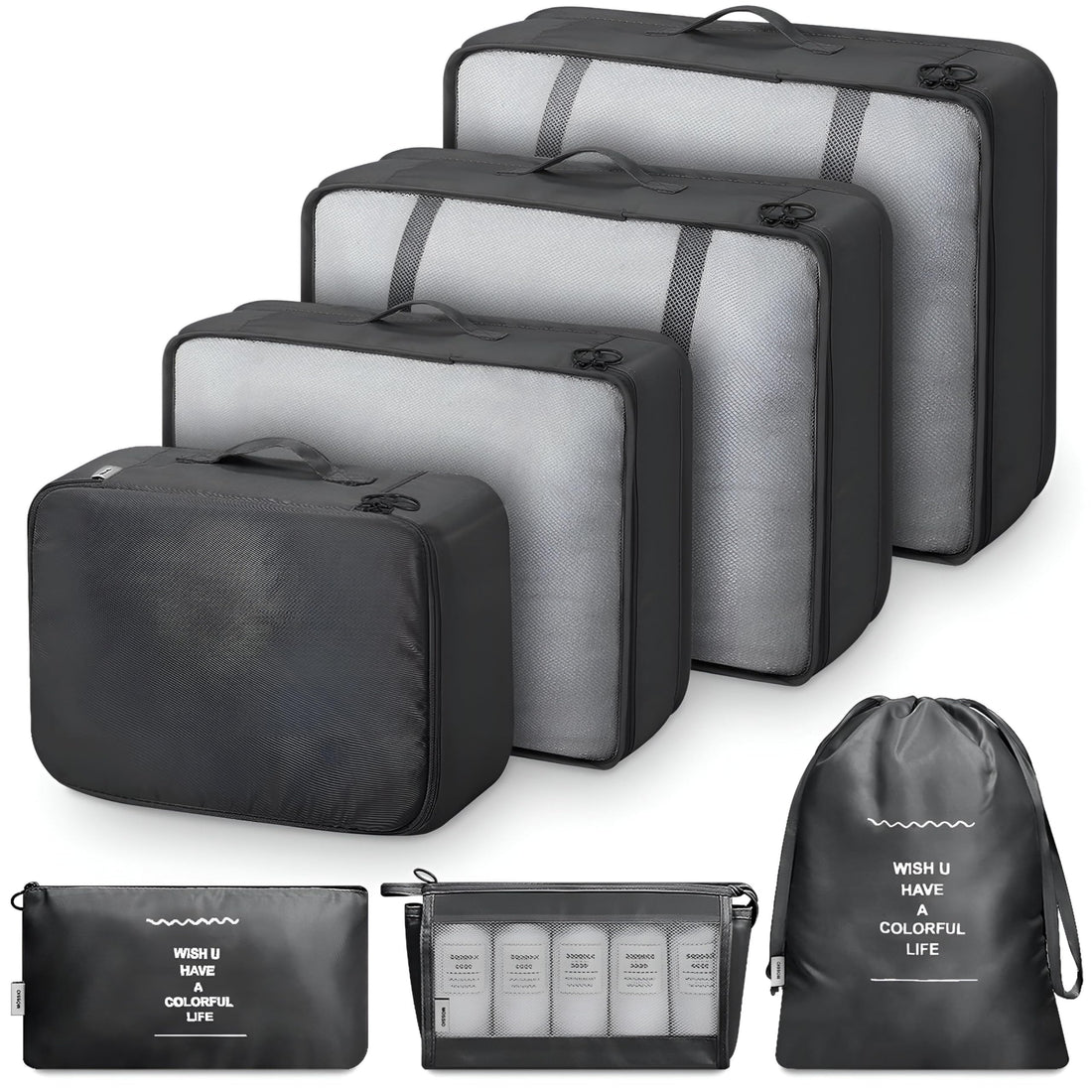 Travel Bag-set set of seven pieces to regulate the luggage with luxury finish and multiple colors, excellent for long trips and multi-use vacations