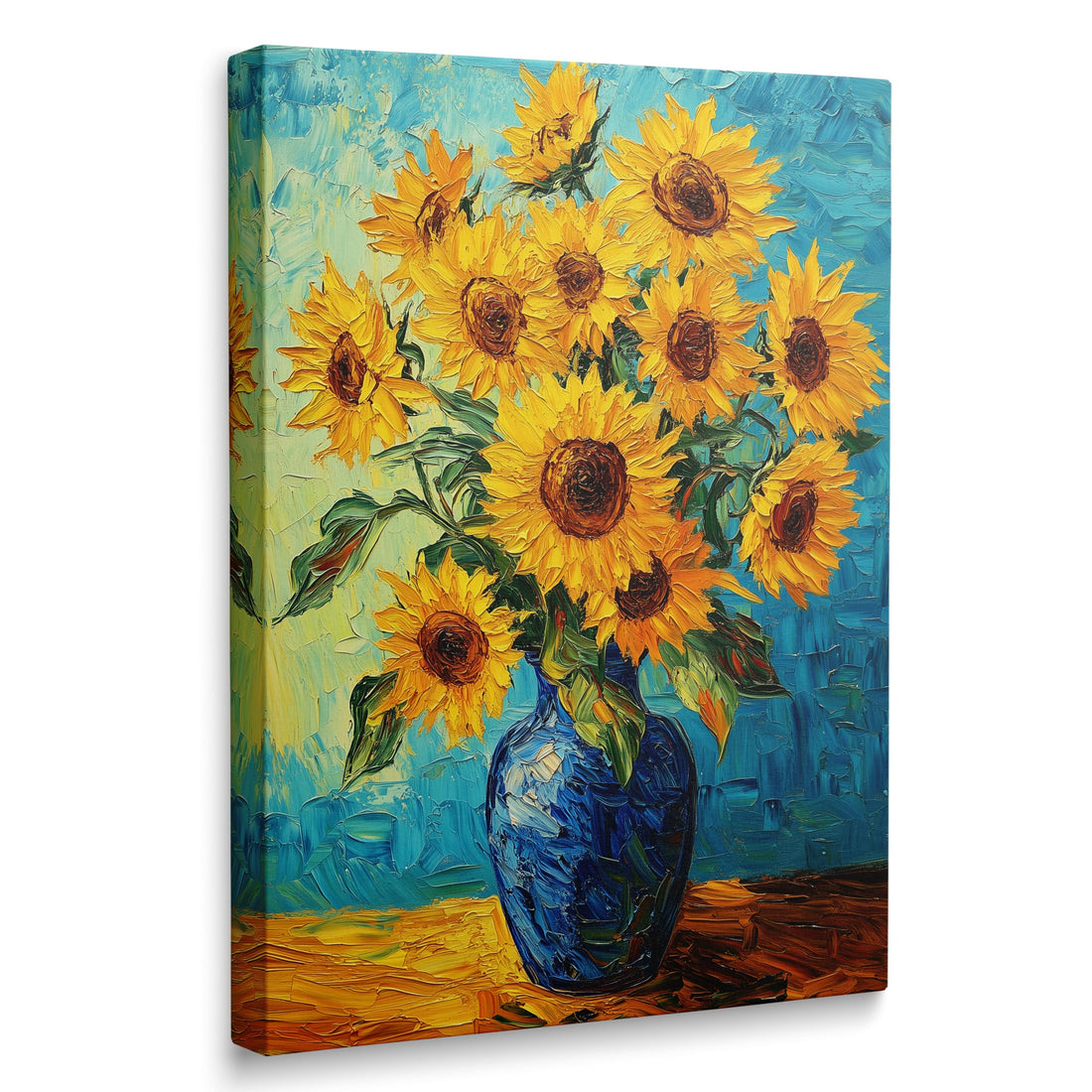 WGQNJDSD Sunflower Canvas Wall Art, Yellow and Blue Floral Painting, Modern Impressionist Style, Home Decor for Bedroom, Bathroom, Living Room (12"x16")