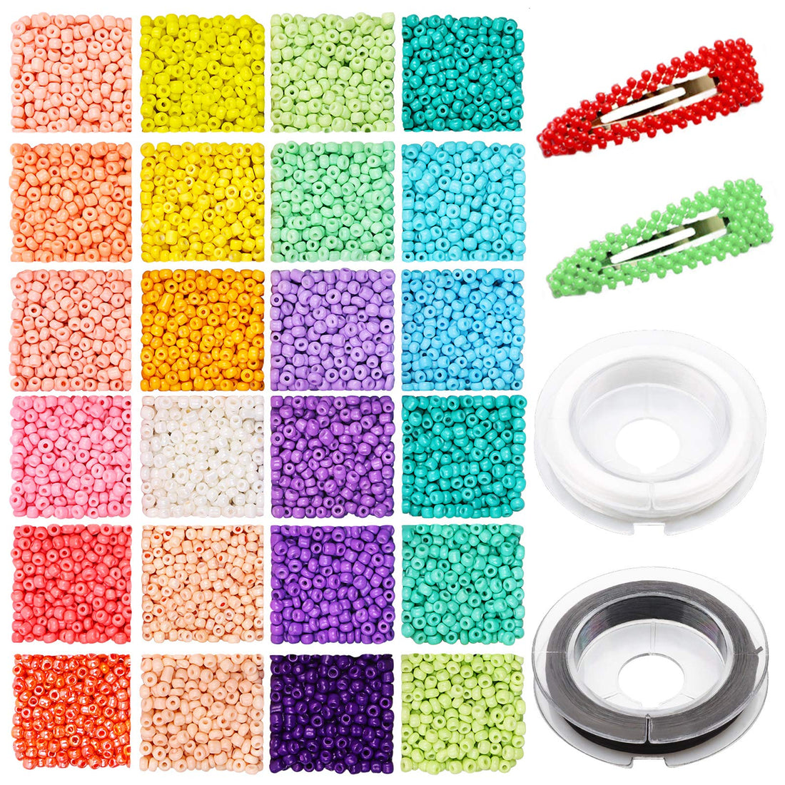 Yholin 3mm Glass Seed Beads for Bracelet Making Kit, 4800pcs 8/0 Small Beads Craft Beads Glass Beads for Jewellery Making with Elastic String, for DIY Bracelet Necklaces Earrings and Crafting