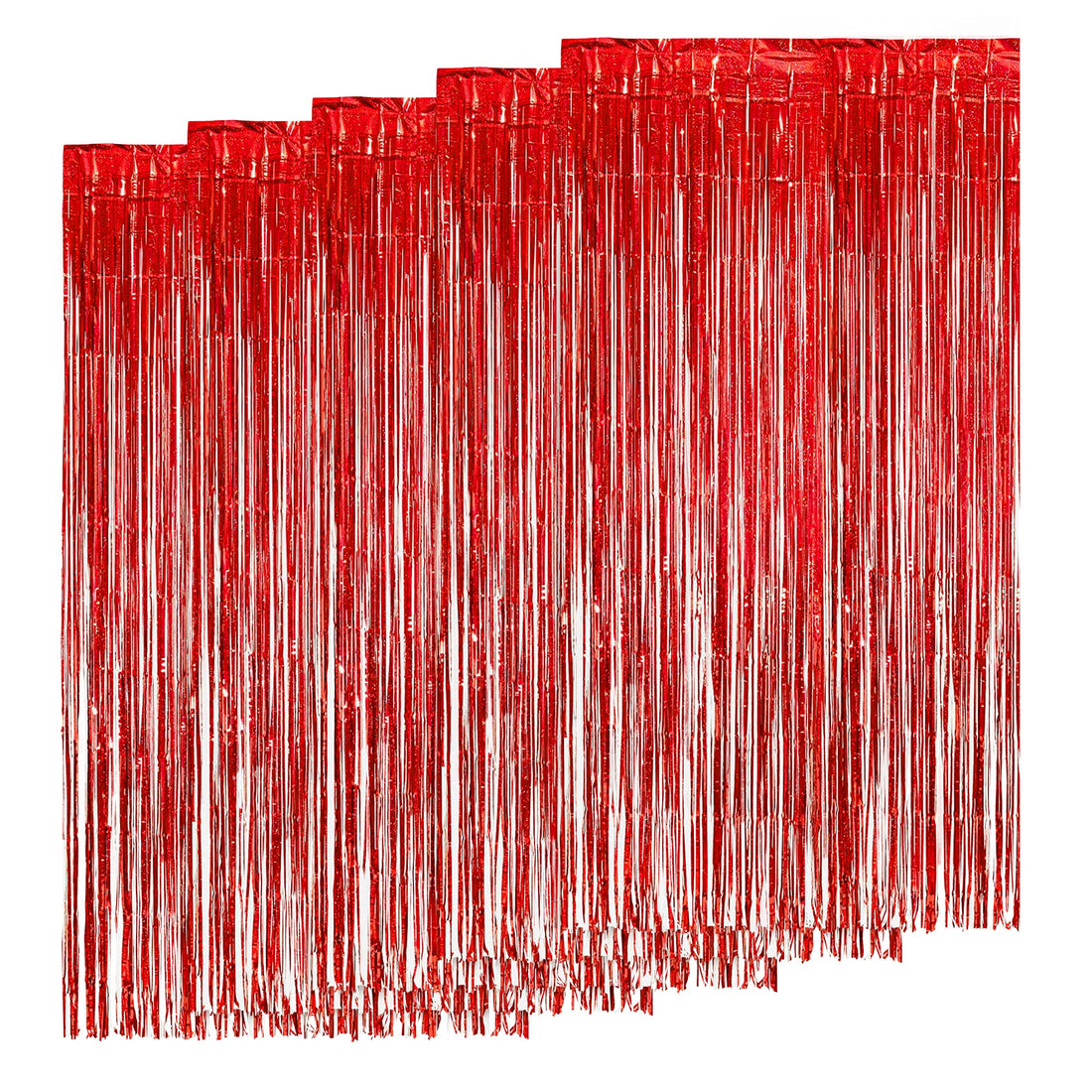 Metallic Tinsel Foil Fringe Curtains, 5pcs 3ft x 6.6ft Glitter Curtains, Photo Booth Props Backdrop Curtain for Door Decorations Hanging, Birthday, Wedding, Hen Do Party, Baby Shower (Laser Red)