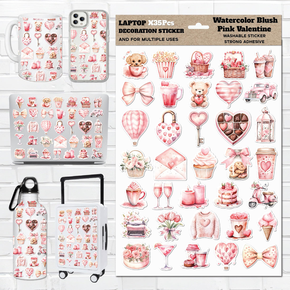 Blush Pink Valentine - 35Pcs Cute Laptop Sticker And Multi Purpose, Waterproof Scratch And Heat Resistant for Laptops, Mugs, Mirrors, and Bottles, Perfect for Personalizing Your Gear, Vinyl Sticker