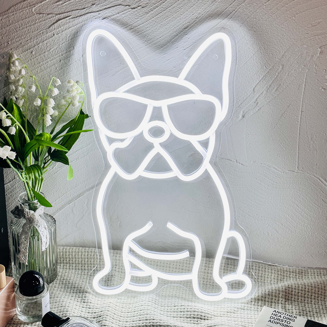 iPuppy French Bulldog Neon Sign Frenchie Wearing Glasses LED Neon Lights Fench Bulldog Accessories Decor Frenchie Decor French Bulldog Gifts for Women Dog Birthday Party Gifts Dog Birthday Party Decor