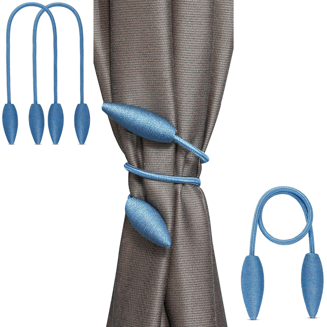 Royal Drips Curtain Tiebacks | Twist Tie Clips Holdbacks Curtains & Drapes | Home Decor | Windows, Patio Doors, Showers | Pull Holdback Hook Drapery Indoor or Outdoor - (Baby Blue - 2 Pack)