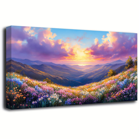 Purple Oil Painting Landscape Wall Art Bedroom Wall Decor Living Room,Purple Abstract Clouds Canvas Wall Art Office Artwork Modern Colorful Flowers Mountain Scenery Wall Art Prints Pictures 20 * 40in
