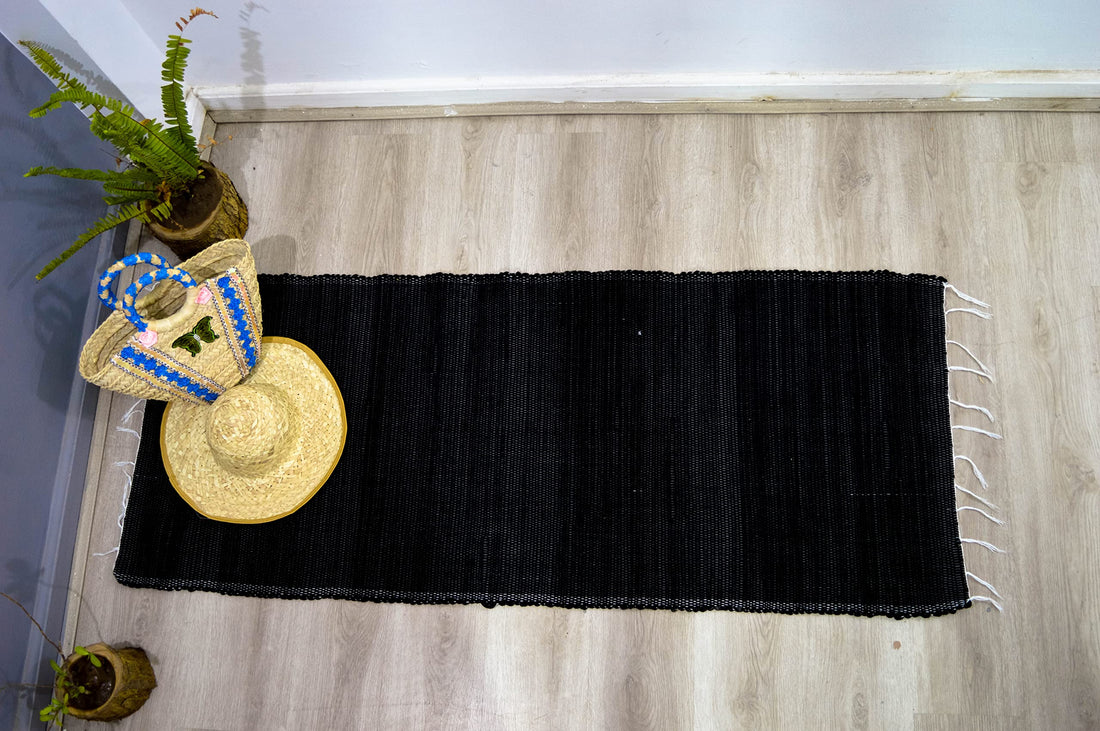 Carpet Kilim Black Color Size Width 70cm Length 150cm Handmade 100% Cotton