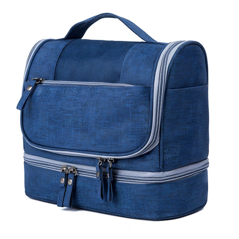 Travel Toiletry Organizer - Compact Water-Resistant Bag with Hanging Hook for Men and Women, Perfect for Cosmetics, Brushes, Shampoo & Accessories While on the Go (Navy Blue)