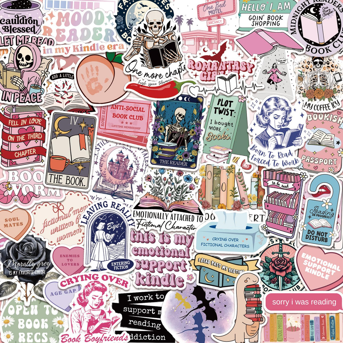 150 PCS Romance Book Stickers for Kindle, Holographic Bookish Sticker Pack Reading Glitter Vinyl Decals for Laptop Ebook Readers Water Bottles Journal Scrapbook Waterproof