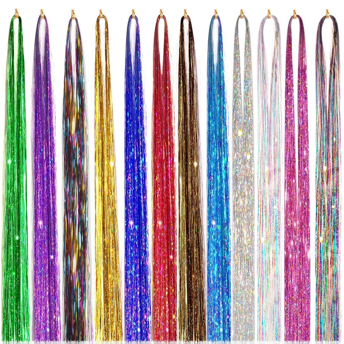 Sanas (12Pcs) Hair Tinsels For Women Hair Tinsel Glitter Extensions Highlighter Strips Extensions Glitter Spray Coloured Hair Extensions Strips Women12pcs Multicolour