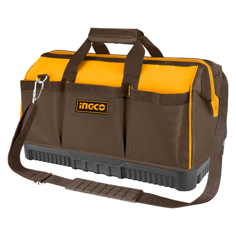 INGCO 16 Inch Tool Bag with 16 Pockets Wide Mouth Storage Organizer Bag Wear-Resistant Base Tool Bags For Cars, Drill, Garden and Electrician HTBG07