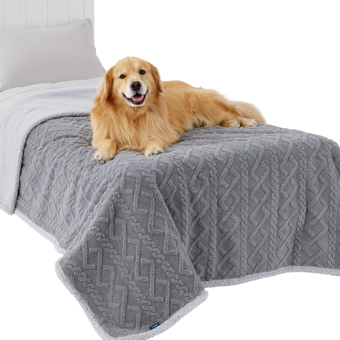 Bedsure Waterproof Blanket for Bed - Sherpa Fleece Waterproof Dog Blankets for Large Dogs, Pet Blankets for Bed/Couch, Soft Plush Reversible Furniture Protector, Twin Size, 80"x60", Velvet（Grey）