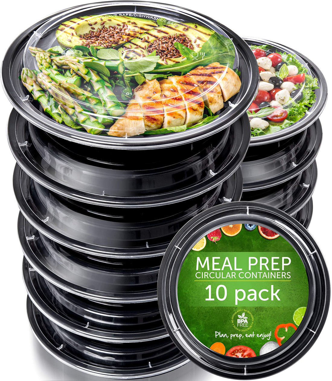 Meal Prep Containers - Reusable Plastic Containers with Lids - Disposable Food Containers Meal Prep Bowls - Plastic Food Storage Containers with Lids - Lunch Containers by Prep Naturals
