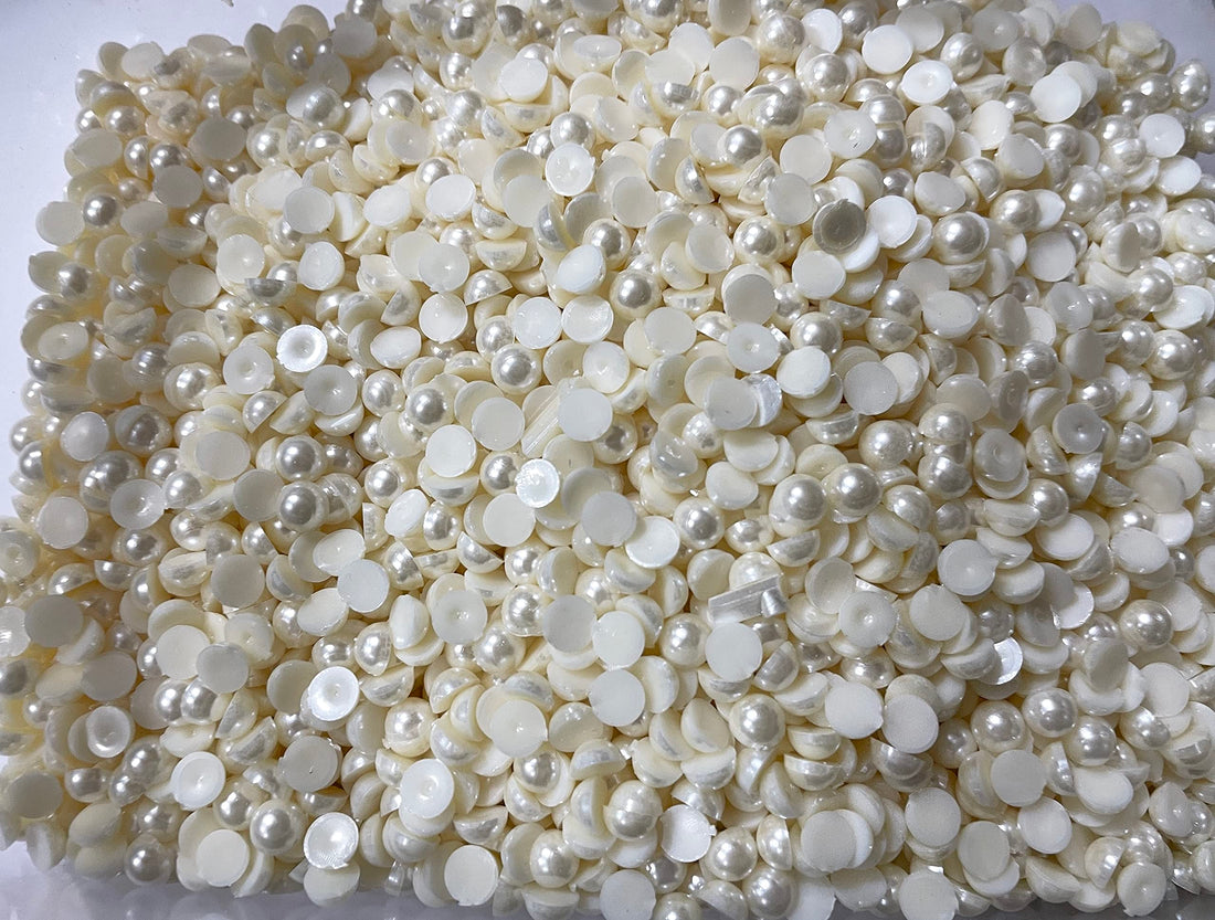 OMX Pearl Beads Half Cut, Off White Beads Acrylic Plastic, No Hole (6mm, 2000 Pc)