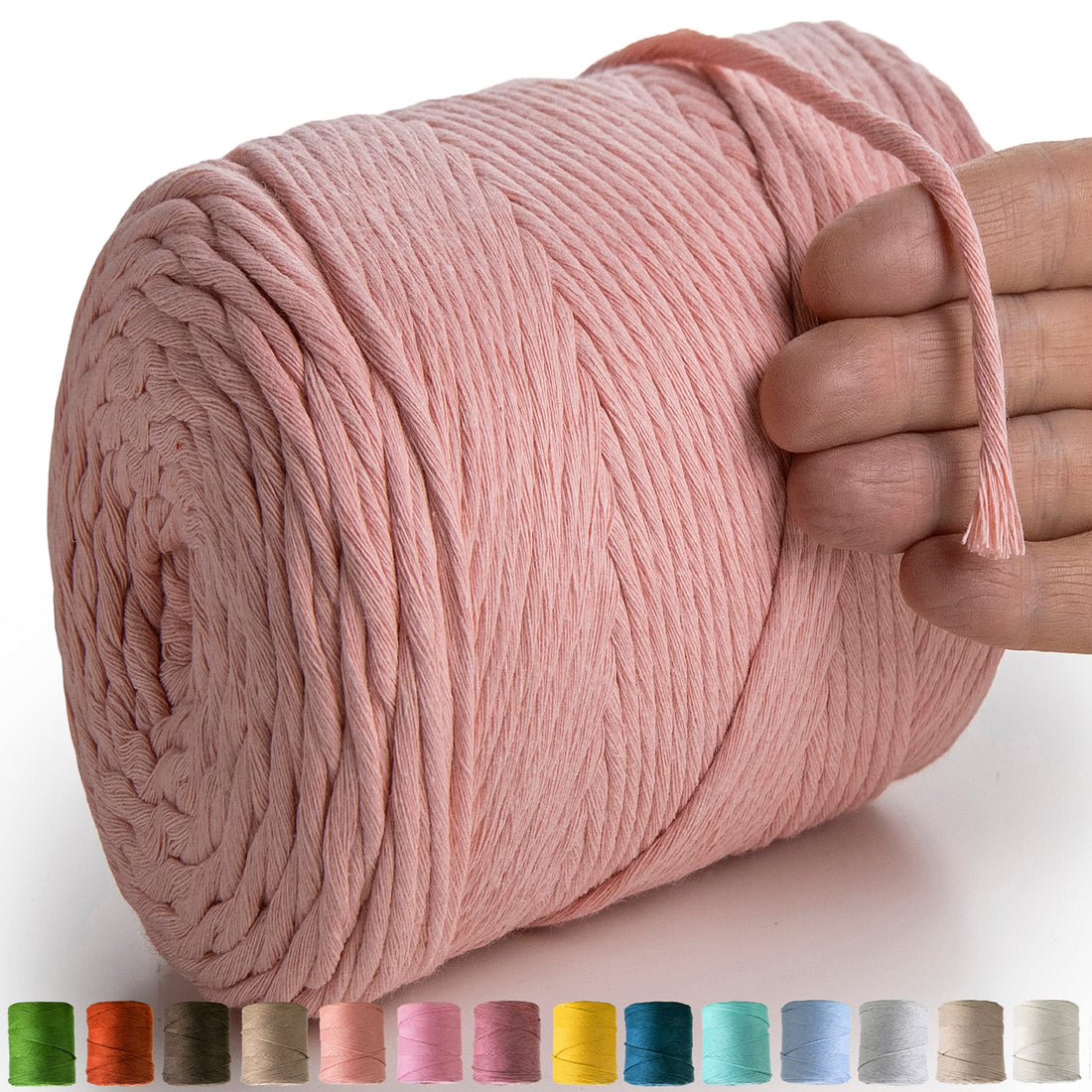 MeriWoolArt® Macrame Yarn Pink - Macrame Yarn 4 mm Coloured 225 m - Super Soft Cotton Yarn, Simple Twisted Macrame Cord for Macrame Wall Hanging, Hanging Basket, Curtain and More DIY Deco