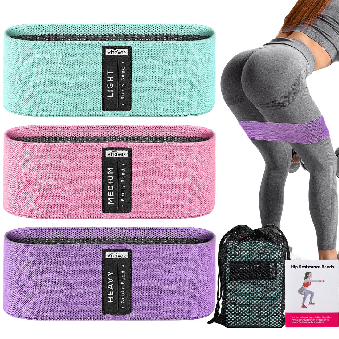 3 Levels Booty Bands Set, Resistance Bands for Working Out, Exercise Bands for Women Legs and Butt, Stretch Bands for Pilates, Yoga Starter Set