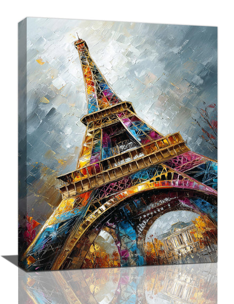 Paris Eiffel Tower Wall Art Paris Architecture Canvas Wall Decor Europe City Eiffel Tower Pictures Painting Print Artwork Framed Decorations Gifts for Living Room Bedroom Office 12"x16"