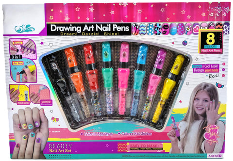 Drawing Art Nail Pen Set for Girls Ages 3-12, Beauty Nail Art Toy Accessories, Plastic